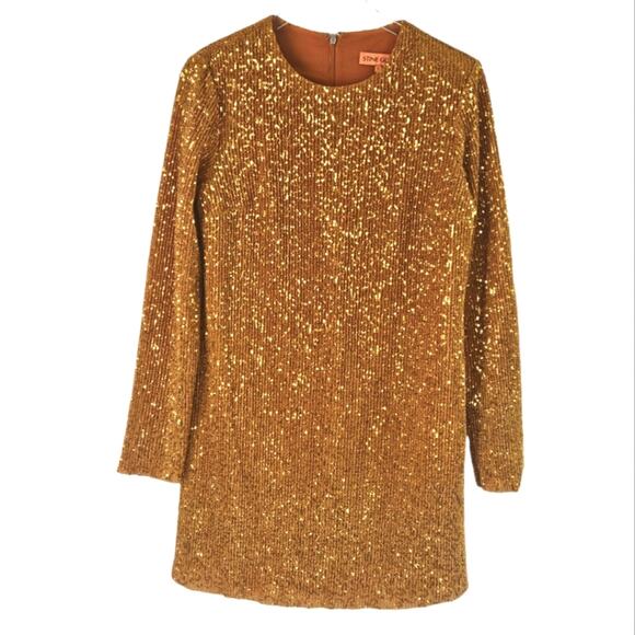 NEW STINE GOYA Odis Dress in Gold Sequins Long Sleeve Crewneck Size Small Formal - Picture 4 of 11